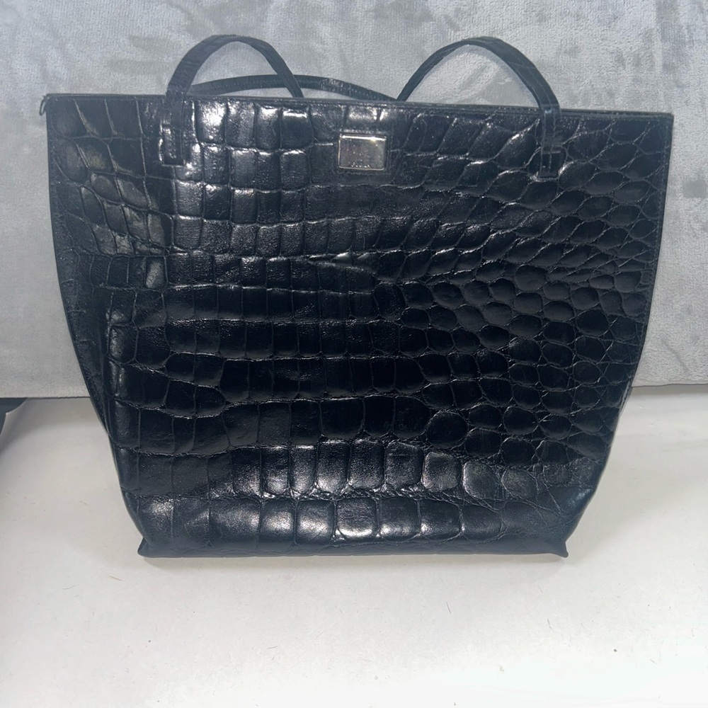 Furla crocodile embossed black leather tote bag - Picture 14 of 16